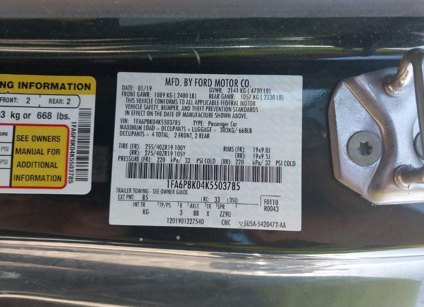 Photo 9 of 2019 Ford Mustang BULLITT (VIN 1FA6P8K04K5503785)