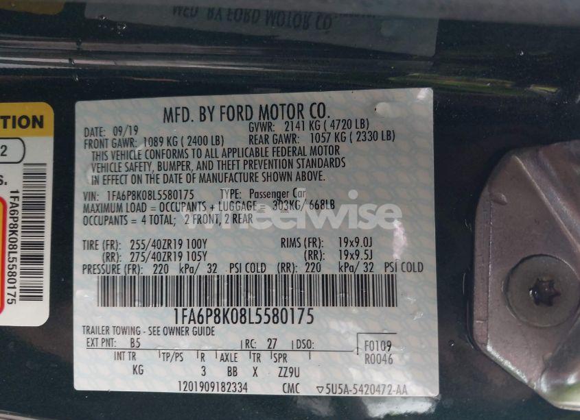 Photo 9 of 2020 Ford Mustang BULLITT PREMIUM FASTBACK (VIN 1FA6P8K08L5580175)