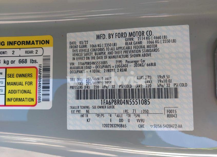 Photo 9 of 2022 Ford Mustang MACH 1 (VIN 1FA6P8R04N5551085)