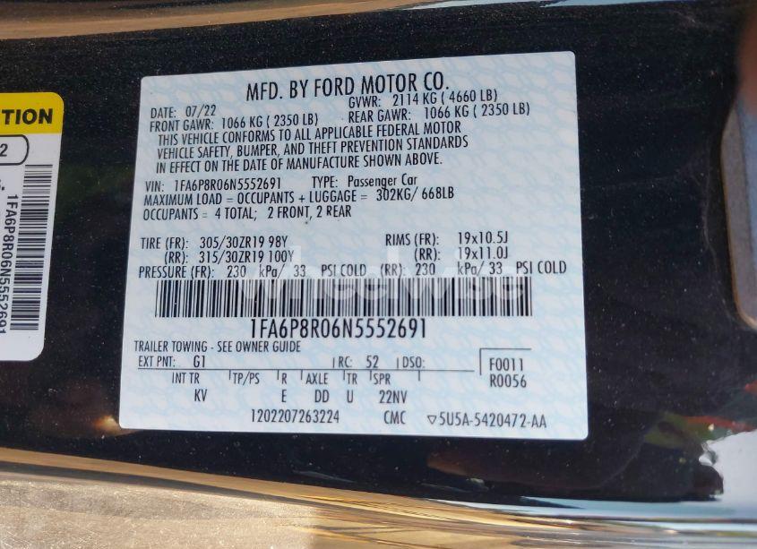 Photo 9 of 2022 Ford Mustang MACH 1 FASTBACK (VIN 1FA6P8R06N5552691)