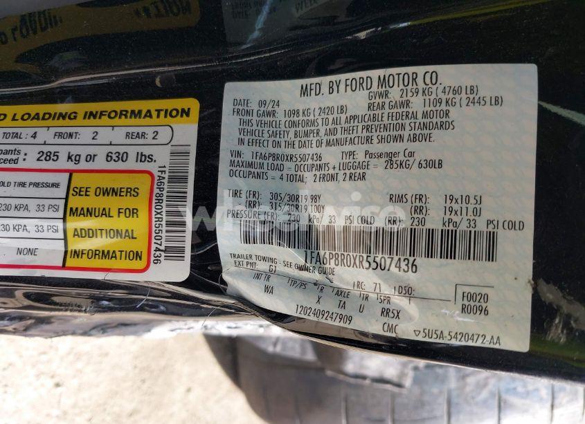 Photo 9 of 2024 Ford Mustang DARK HORSE FASTBACK (VIN 1FA6P8R0XR5507436)