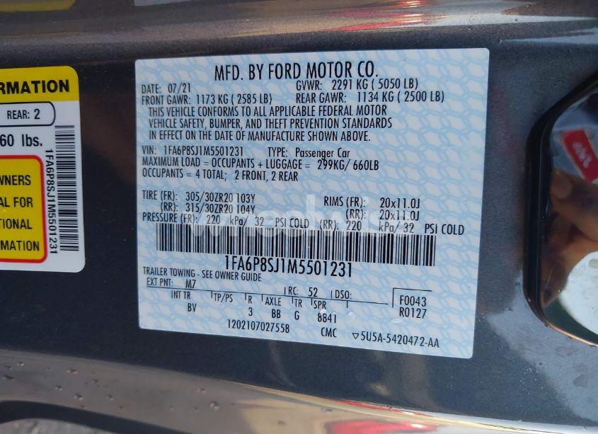 Photo 9 of 2021 Ford Mustang SHELBY GT500 FASTBACK (VIN 1FA6P8SJ1M5501231)