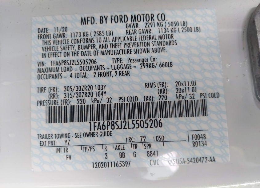 Photo 9 of 2020 Ford Mustang SHELBY GT500 FASTBACK (VIN 1FA6P8SJ2L5505206)