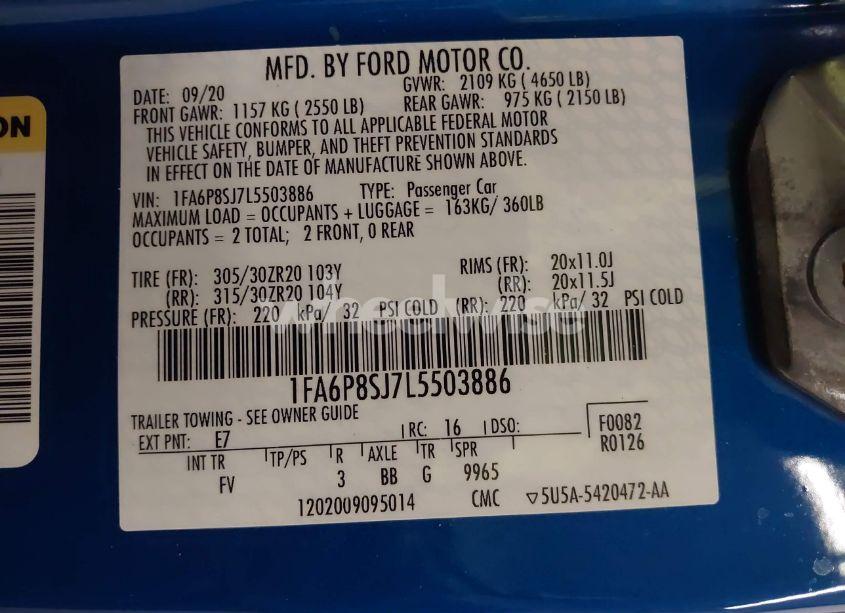 Photo 9 of 2020 Ford Mustang SHELBY GT500 FASTBACK (VIN 1FA6P8SJ7L5503886)