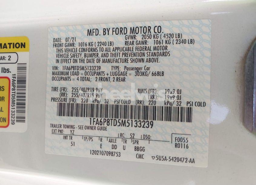 Photo 9 of 2021 Ford Mustang ECOBOOST PREMIUM FASTBACK (VIN 1FA6P8TD5M5133239)