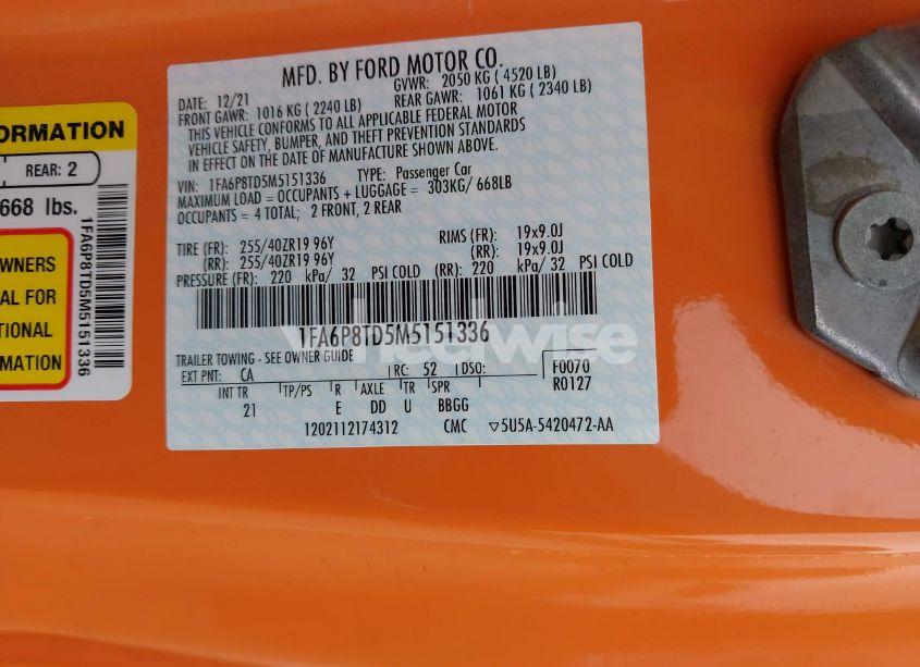 Photo 9 of 2021 Ford Mustang ECOBOOST FASTBACK (VIN 1FA6P8TD5M5151336)