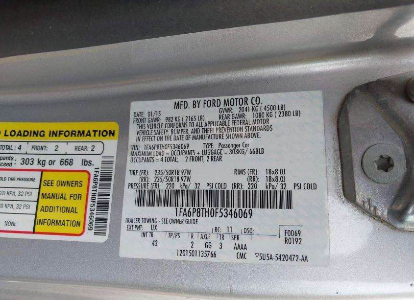 Photo 9 of 2015 Ford Mustang ECOBOOST (VIN 1FA6P8TH0F5346069)