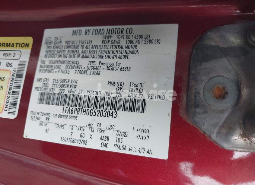 Photo 9 of 2016 Ford Mustang ECOBOOST (VIN 1FA6P8TH0G5203043)