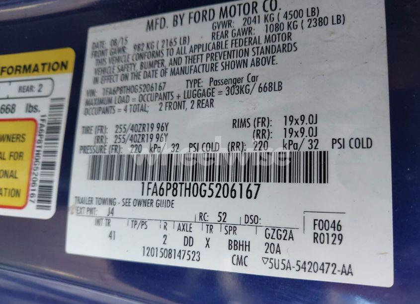 Photo 9 of 2016 Ford Mustang ECOBOOST (VIN 1FA6P8TH0G5206167)