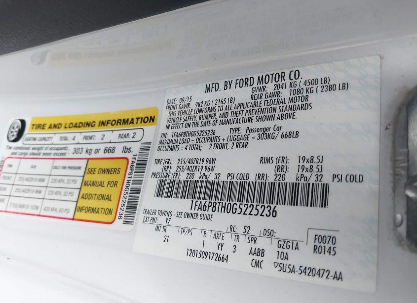 Photo 9 of 2016 Ford Mustang ECOBOOST (VIN 1FA6P8TH0G5225236)