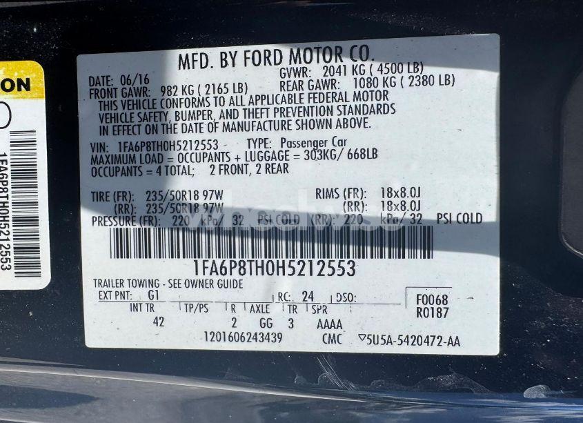 Photo 8 of 2017 Ford Mustang ECOBOOST (VIN 1FA6P8TH0H5212553)