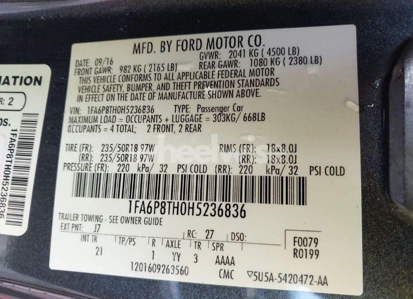 Photo 9 of 2017 Ford Mustang ECOBOOST (VIN 1FA6P8TH0H5236836)