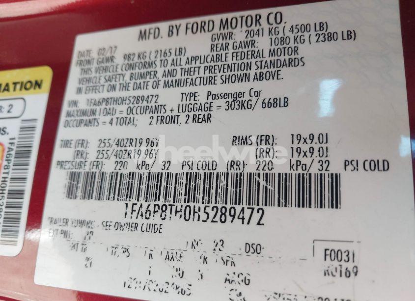 Photo 9 of 2017 Ford Mustang ECOBOOST (VIN 1FA6P8TH0H5289472)