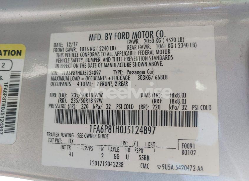 Photo 9 of 2018 Ford Mustang ECOBOOST (VIN 1FA6P8TH0J5124897)