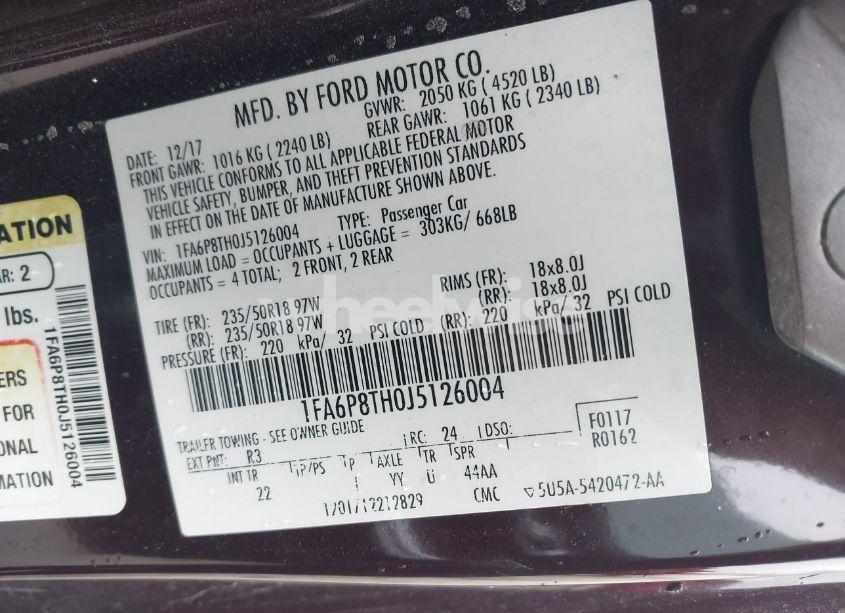 Photo 9 of 2018 Ford Mustang ECOBOOST (VIN 1FA6P8TH0J5126004)