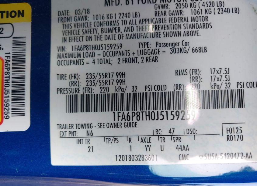 Photo 9 of 2018 Ford Mustang ECOBOOST (VIN 1FA6P8TH0J5159259)