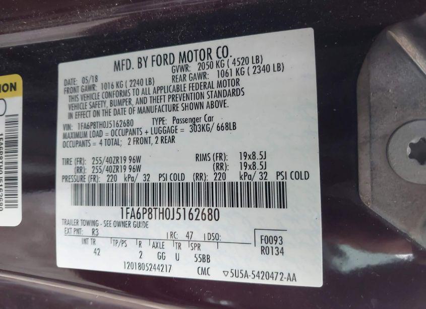 Photo 9 of 2018 Ford Mustang ECOBOOST (VIN 1FA6P8TH0J5162680)