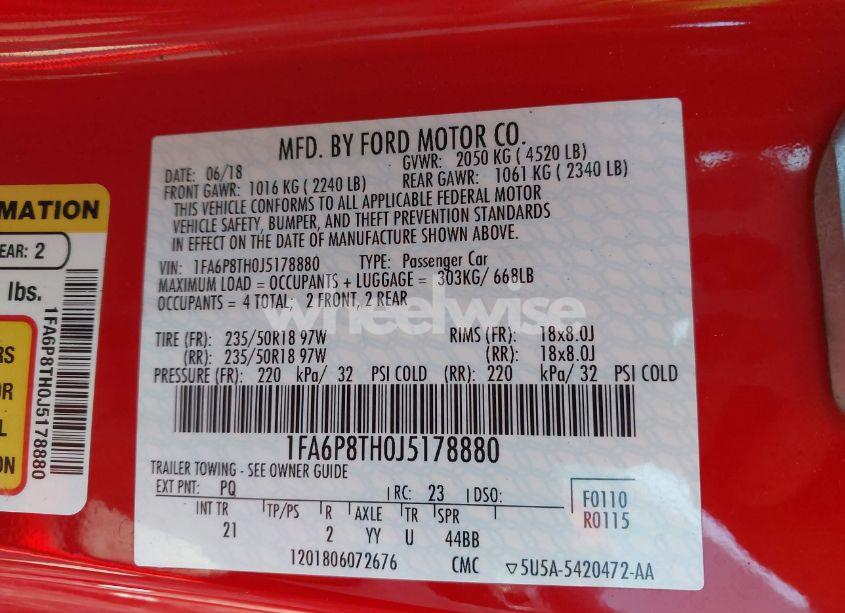 Photo 9 of 2018 Ford Mustang ECOBOOST (VIN 1FA6P8TH0J5178880)