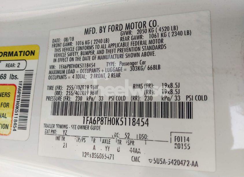 Photo 9 of 2019 Ford Mustang ECOBOOST (VIN 1FA6P8TH0K5118454)