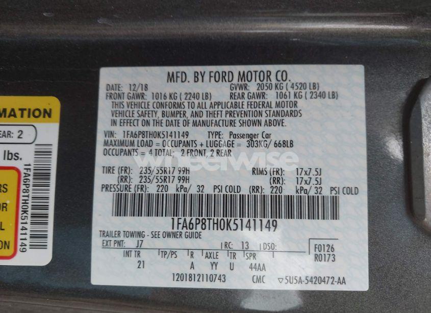 Photo 9 of 2019 Ford Mustang ECOBOOST (VIN 1FA6P8TH0K5141149)