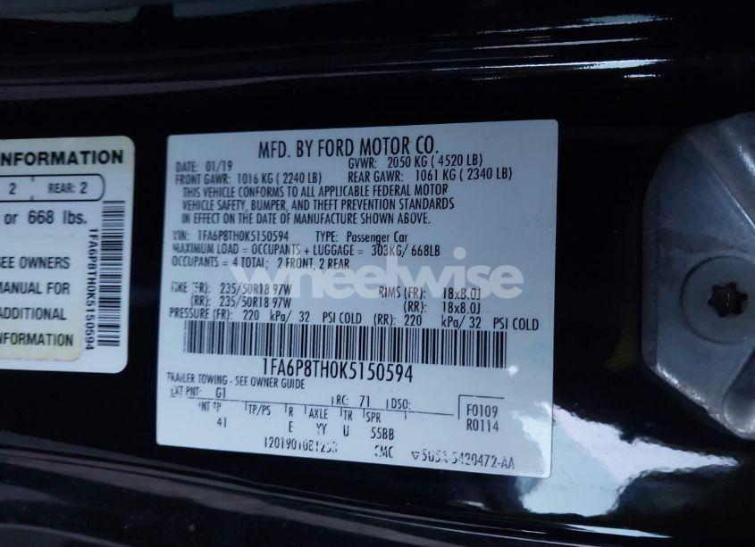 Photo 9 of 2019 Ford Mustang ECOBOOST PREMIUM (VIN 1FA6P8TH0K5150594)