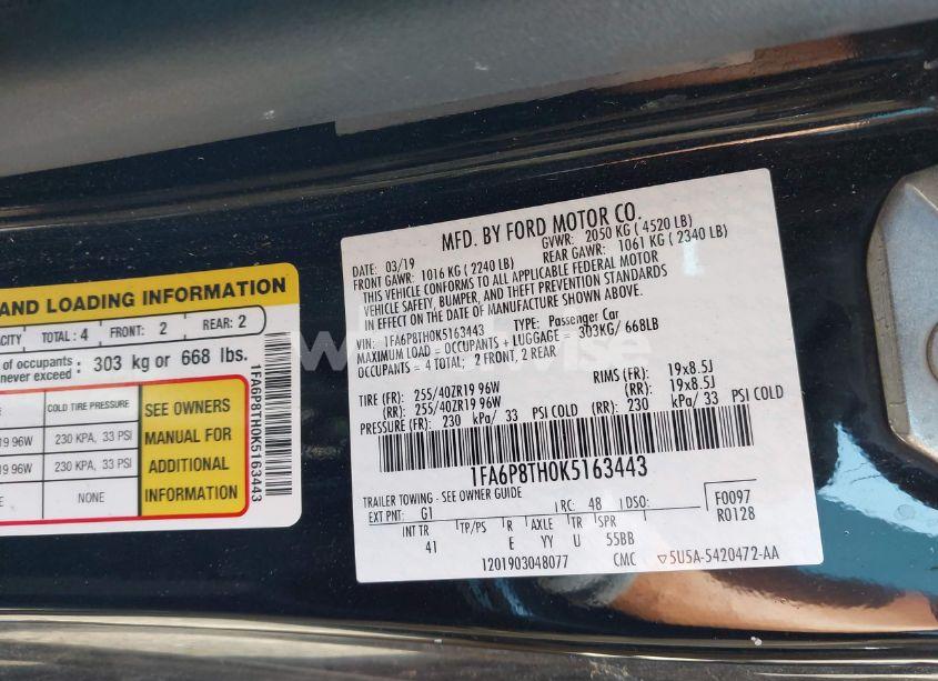 Photo 9 of 2019 Ford Mustang ECOBOOST PREMIUM (VIN 1FA6P8TH0K5163443)