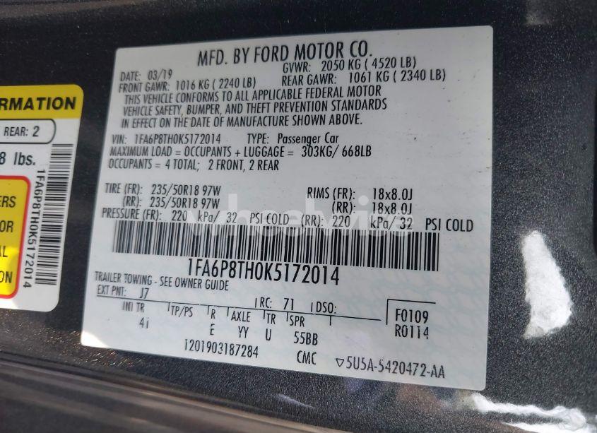 Photo 9 of 2019 Ford Mustang ECOBOOST PREMIUM (VIN 1FA6P8TH0K5172014)