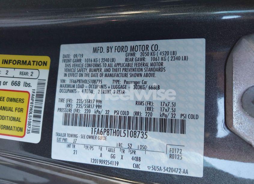 Photo 9 of 2020 Ford Mustang ECOBOOST FASTBACK (VIN 1FA6P8TH0L5108735)