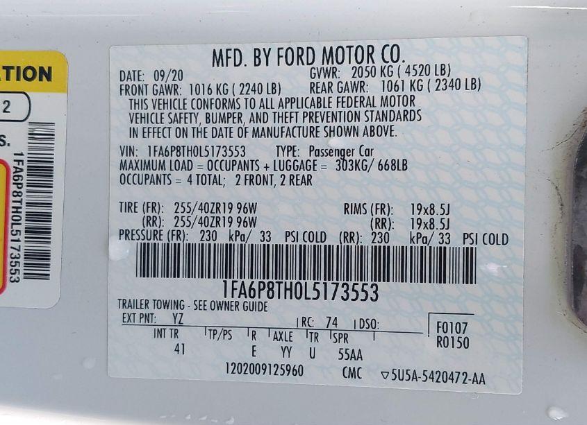 Photo 9 of 2020 Ford Mustang ECOBOOST PREMIUM (VIN 1FA6P8TH0L5173553)