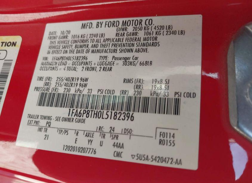 Photo 9 of 2020 Ford Mustang ECOBOOST (VIN 1FA6P8TH0L5182396)