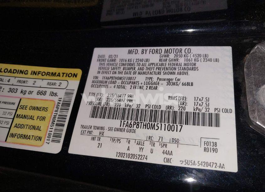 Photo 9 of 2021 Ford Mustang ECOBOOST FASTBACK (VIN 1FA6P8TH0M5110017)