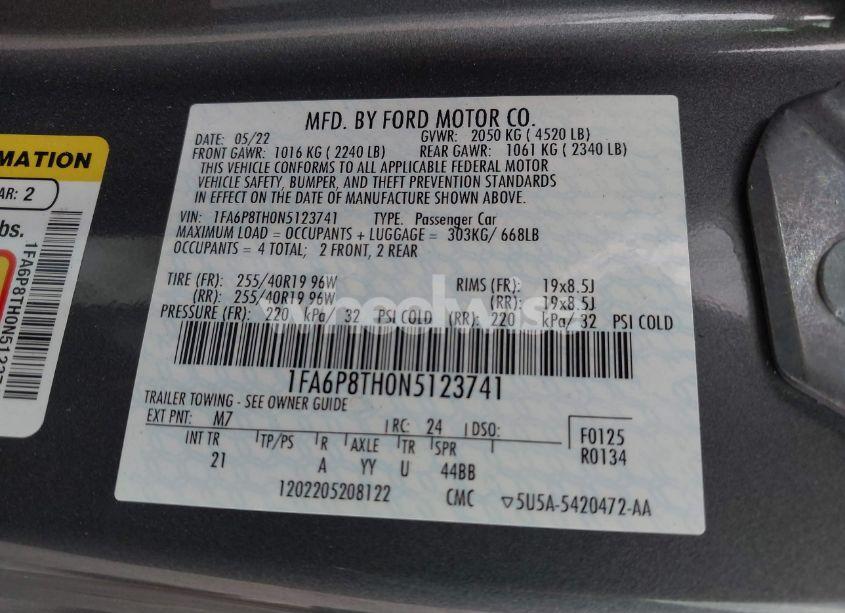 Photo 9 of 2022 Ford Mustang ECOBOOST FASTBACK (VIN 1FA6P8TH0N5123741)