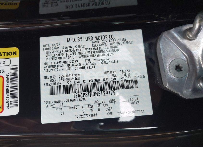 Photo 9 of 2022 Ford Mustang ECOBOOST PREMIUM (VIN 1FA6P8TH0N5129779)