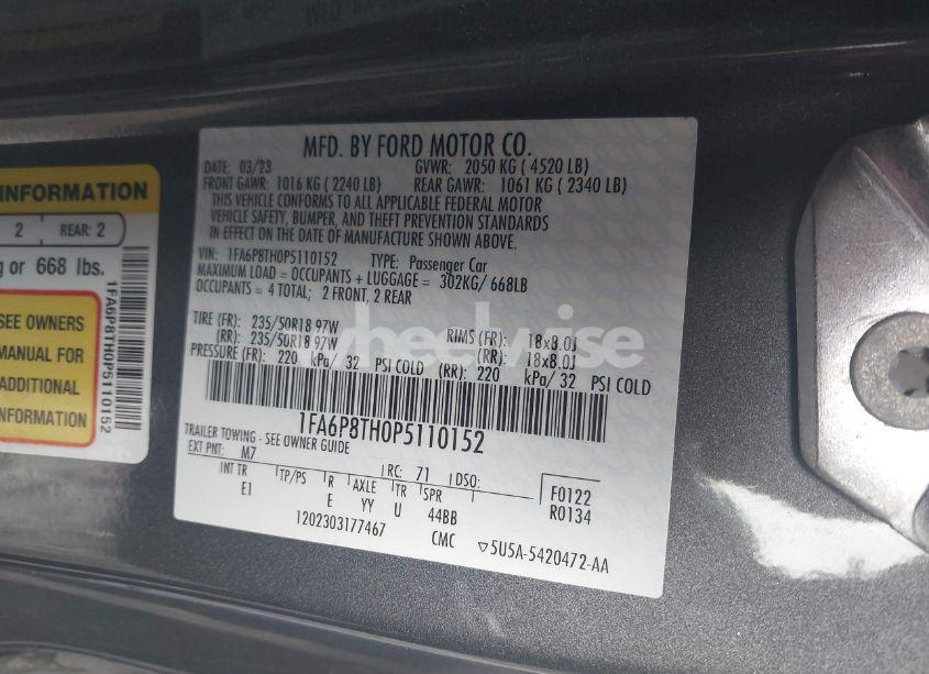 Photo 9 of 2023 Ford Mustang ECOBOOST PREMIUM FASTBACK (VIN 1FA6P8TH0P5110152)