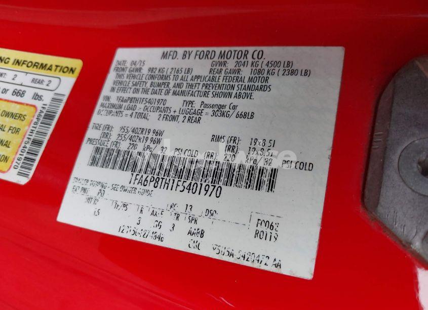 Photo 9 of 2015 Ford Mustang ECOBOOST (VIN 1FA6P8TH1F5401970)