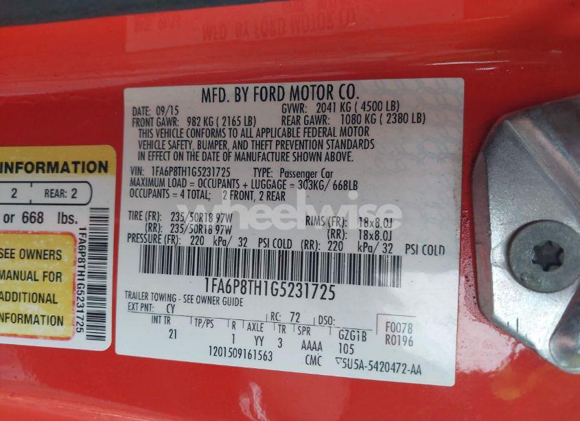 Photo 9 of 2016 Ford Mustang ECOBOOST (VIN 1FA6P8TH1G5231725)