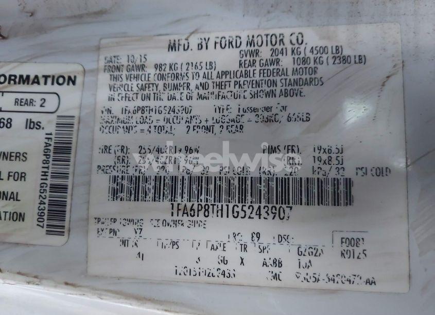 Photo 9 of 2016 Ford Mustang ECOBOOST (VIN 1FA6P8TH1G5243907)