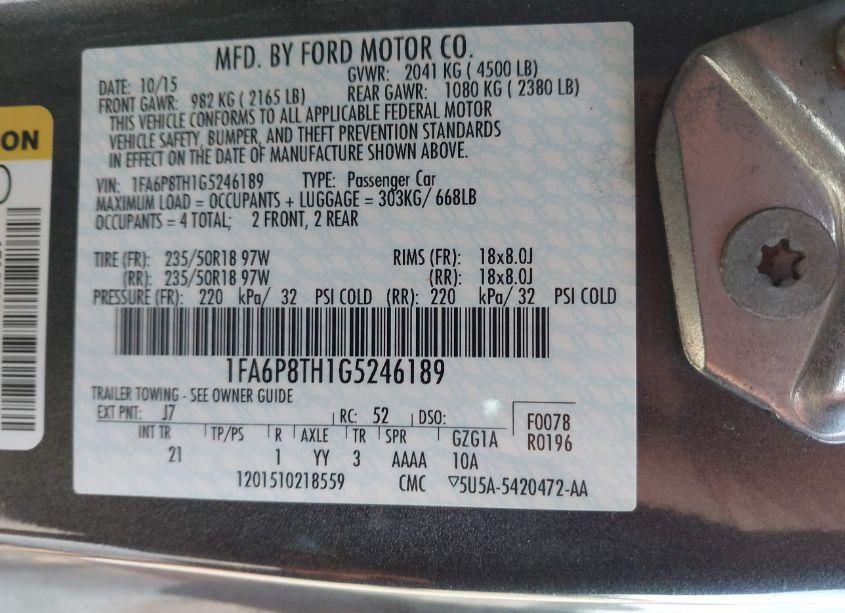 Photo 9 of 2016 Ford Mustang ECOBOOST (VIN 1FA6P8TH1G5246189)