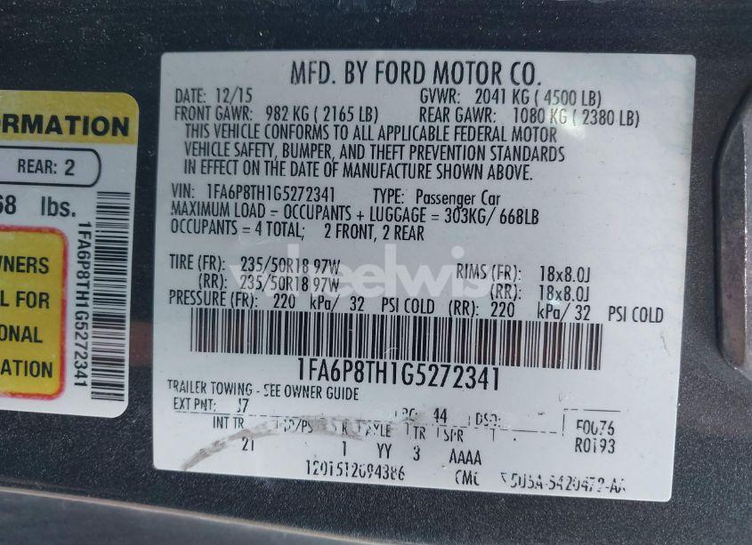 Photo 9 of 2016 Ford Mustang ECOBOOST (VIN 1FA6P8TH1G5272341)