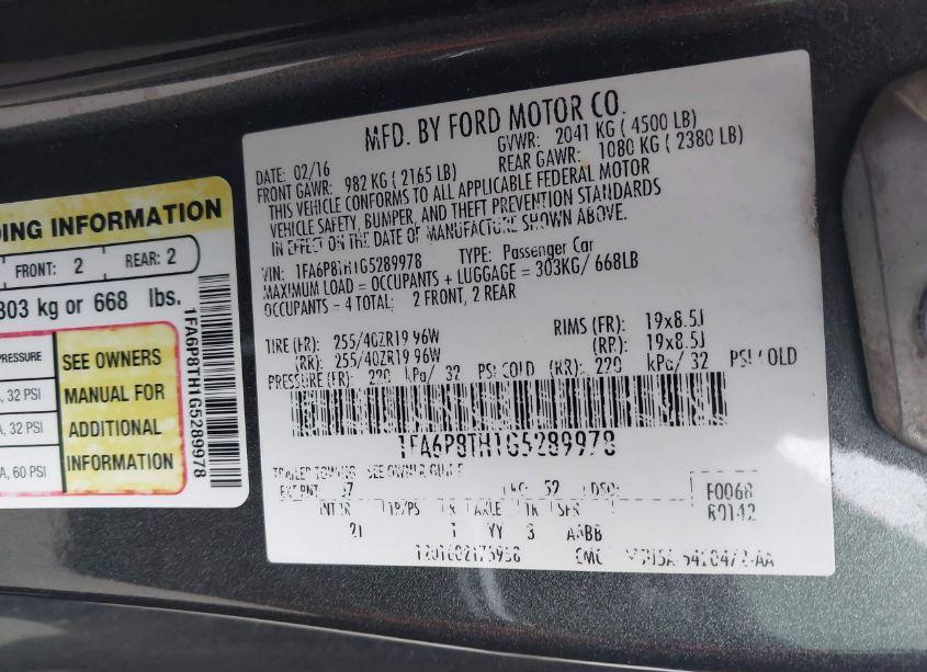 Photo 9 of 2016 Ford Mustang ECOBOOST (VIN 1FA6P8TH1G5289978)