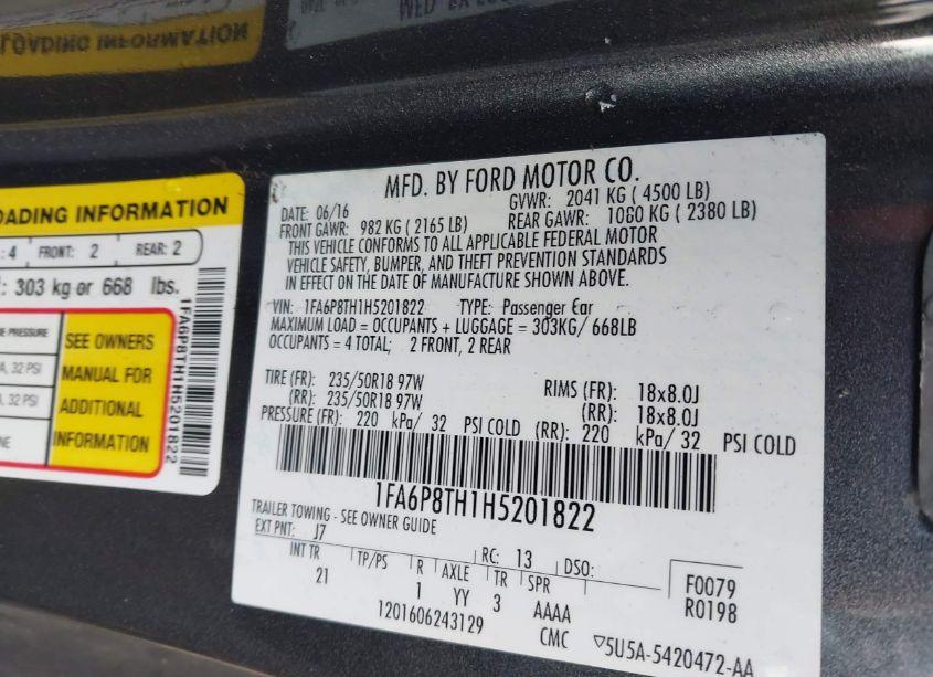 Photo 9 of 2017 Ford Mustang ECOBOOST (VIN 1FA6P8TH1H5201822)