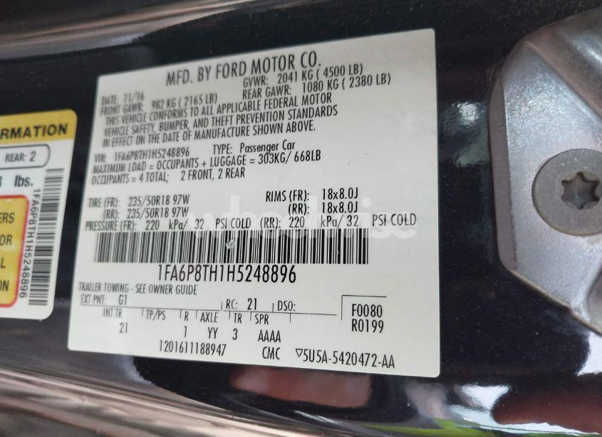 Photo 9 of 2017 Ford Mustang ECOBOOST (VIN 1FA6P8TH1H5248896)