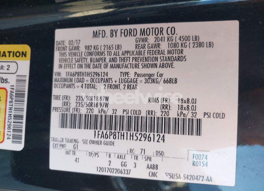 Photo 9 of 2017 Ford Mustang ECOBOOST (VIN 1FA6P8TH1H5296124)