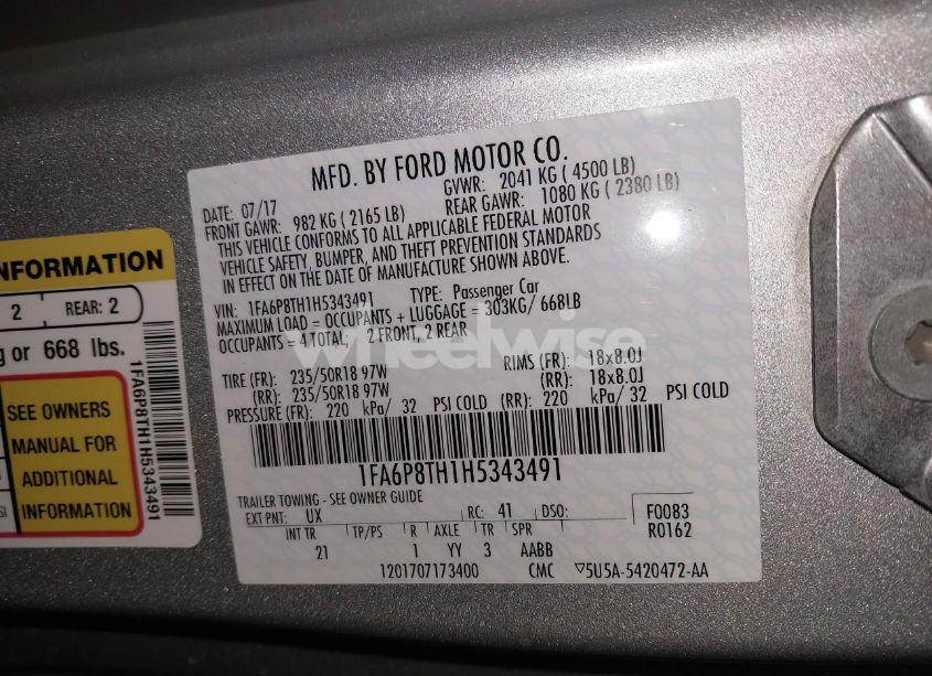 Photo 9 of 2017 Ford Mustang ECOBOOST (VIN 1FA6P8TH1H5343491)