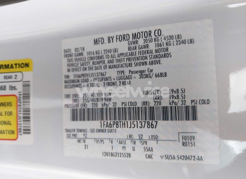 Photo 9 of 2018 Ford Mustang ECOBOOST (VIN 1FA6P8TH1J5137867)