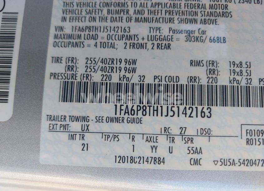 Photo 9 of 2018 Ford Mustang ECOBOOST (VIN 1FA6P8TH1J5142163)