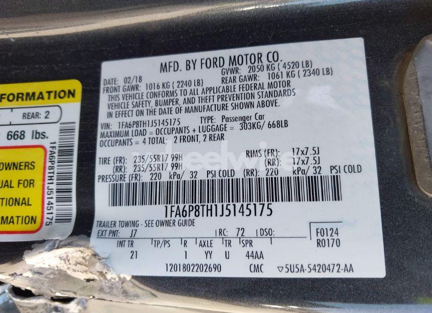 Photo 9 of 2018 Ford Mustang ECOBOOST (VIN 1FA6P8TH1J5145175)