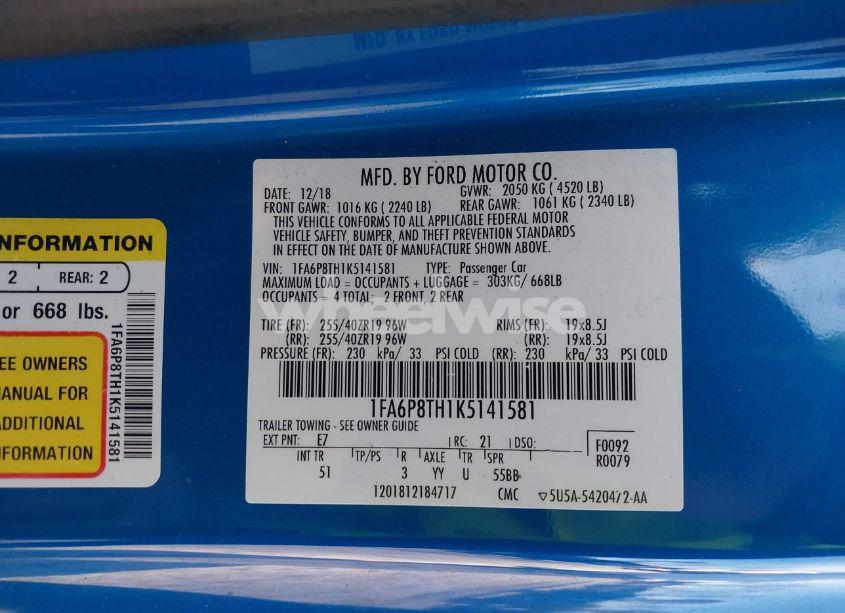 Photo 9 of 2019 Ford Mustang ECOBOOST PREMIUM (VIN 1FA6P8TH1K5141581)