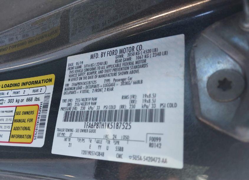 Photo 9 of 2019 Ford Mustang ECOBOOST (VIN 1FA6P8TH1K5187525)