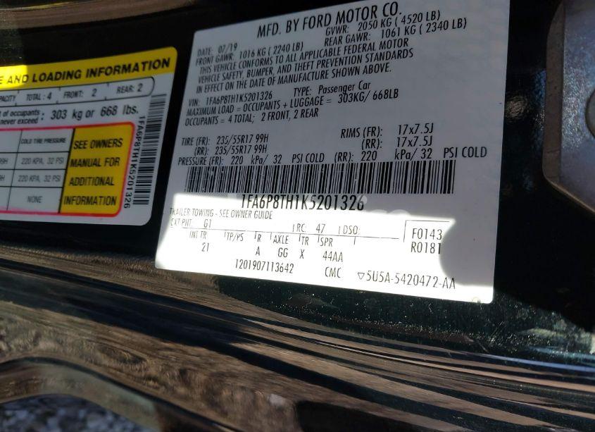 Photo 9 of 2019 Ford Mustang ECOBOOST (VIN 1FA6P8TH1K5201326)